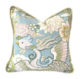 Sale: 26x26 Aqua Chinoiserie Phoenix Pillow Cover with Velvet Flange