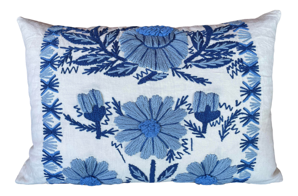 Abigayl Swedish Hand Embroidered Wool Linen Pillow Cover Annabel Bleu
