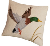 Mallard in Flight Wool Hooked Pillow / Camp Wandawega