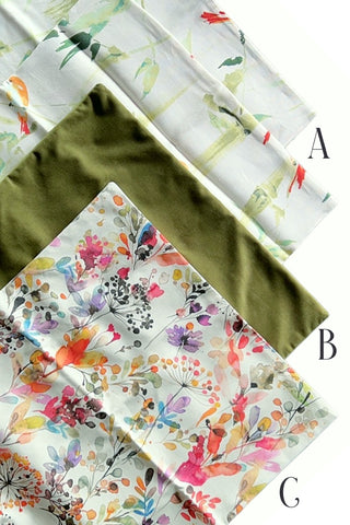 Sale: 22x22 Pillow Covers / Birds + Bamboo / Solid Moss Green Velvet / Bloom Floral - Annabel Bleu