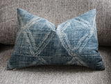 Sale: Antique Denim Blue Mudcloth Pillow Cover 12x21 - Annabel Bleu