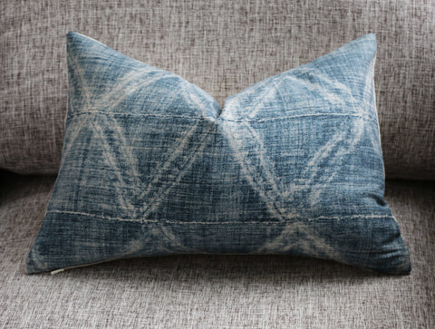 Sale: Antique Denim Blue Mudcloth Pillow Cover 12x21 - Annabel Bleu