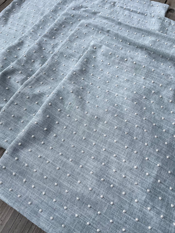Sale: Blue Grey Chambray Swiss Dots Embroidered Pillow Cover - Annabel Bleu