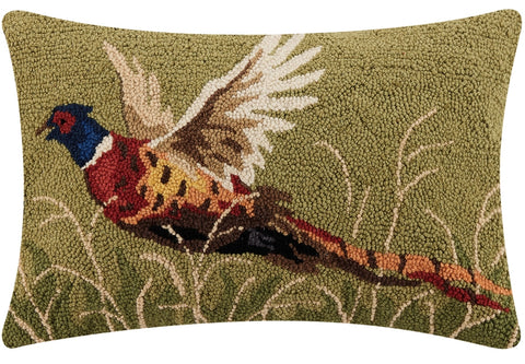 Wool Pheasant Hooked Pillow - Annabel Bleu