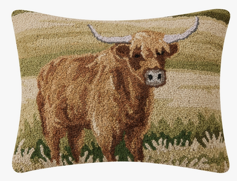 Highland Cattle Hooked Wool Pillow - Annabel Bleu