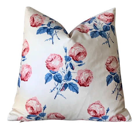 Bowood Pillow Cover in Red, Cream, Blue: Vintage Fabric Colefax and Fowler 1984