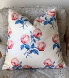 Bowood Pillow Cover in Red, Cream, Blue: Vintage Fabric Colefax and Fowler 1984