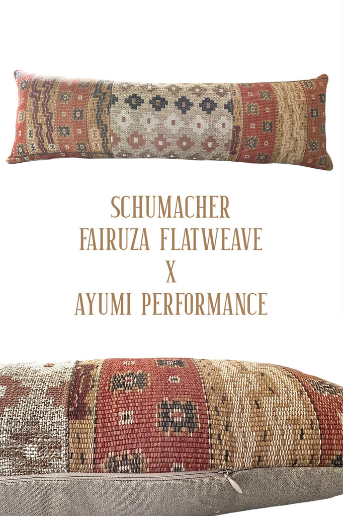Schumacher Fairuza Flatweave and Ayumi Performance Extra Long Lumbar Pillow
