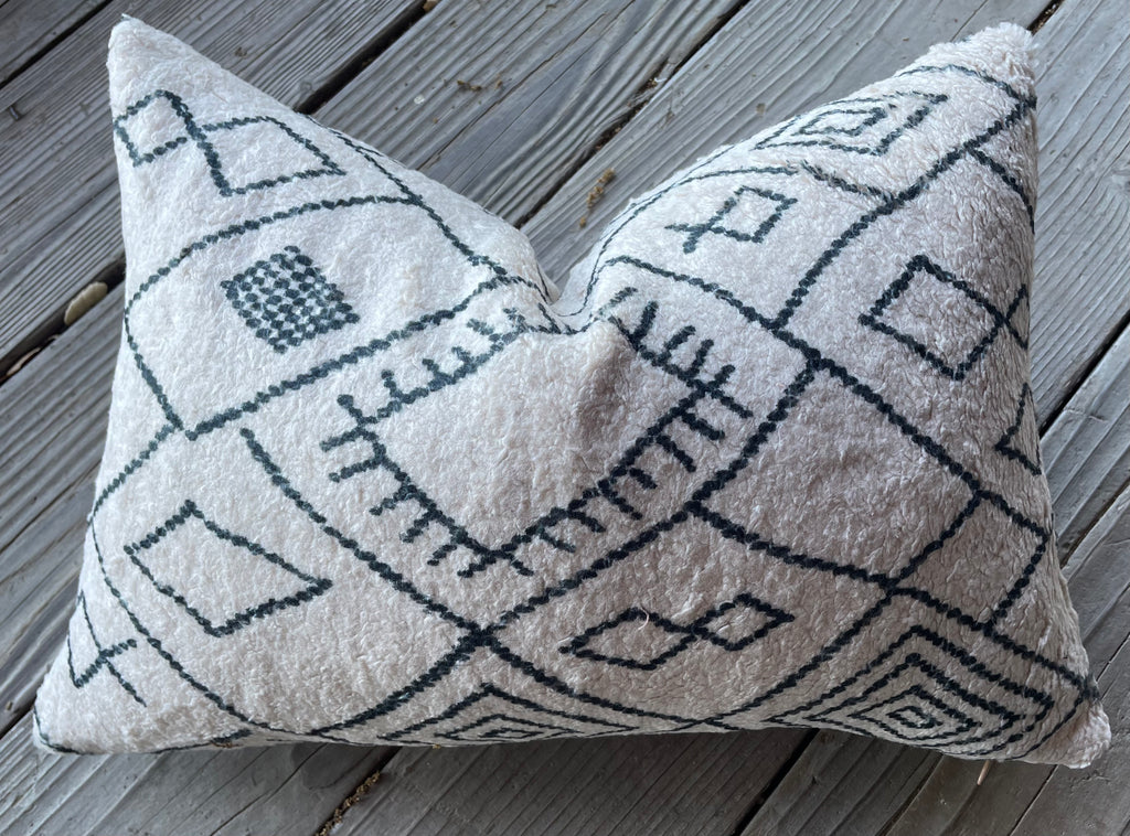 Printed Sherpa Fur Lumbar Pillow Cover Annabel Bleu