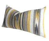 Southwestern Striped Ikat Decorative Boho pillow cover / Grey and Yellow Aztec pillow cover 13x36 / Ikat Tribal Pillow Cover - Annabel Bleu