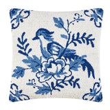 Chinoiserie Bluebird Hooked Pillow - Annabel Bleu