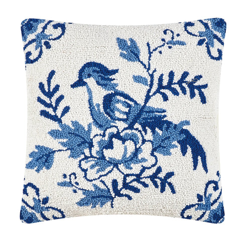 Chinoiserie Bluebird Hooked Pillow - Annabel Bleu