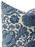 Indigo Blue and Beige Batik Pillow Cover / Grapes and Pomegranates Euro Sham Pillow Cover - Annabel Bleu