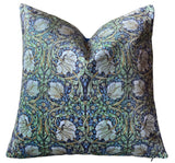 William Morris "Pimpernel" Dark Blue and Green Velvet Pillow Cover - Annabel Bleu