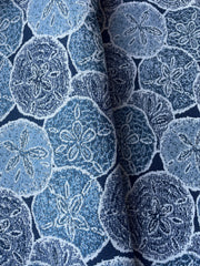 Sand Dollar Navy blue & White Woven Outdoor Upholstery Fabric by the Yard