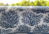 Coral Fans Navy Blue & White Woven Outdoor Upholstery Fabric by the Yard - Annabel Bleu