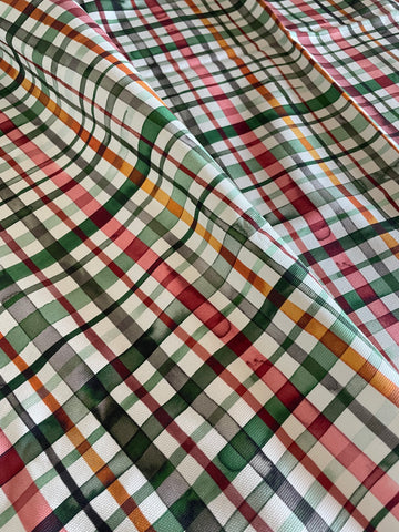 Sale: 1 yard of Green, Orange, and Burgundy Watercolor Plaid Upholstery Fabric / Home Decor Fabric - Annabel Bleu