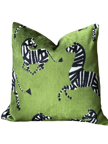 Dark Green Zebra Cut Velvet Pillow Cover - Annabel Bleu