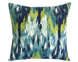 10 sizes Available: One Lime and Turquoise Watercolor Ikat Decorative Throw Zipper Pillow Blue Woven Barkcloth pillow cover Rain Pillow - Annabel Bleu