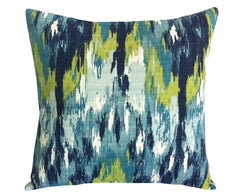 10 sizes Available: One Lime and Turquoise Watercolor Ikat Decorative Throw Zipper Pillow Blue Woven Barkcloth pillow cover Rain Pillow
