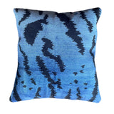 Scalamandre Mini Pillow, Blue Silk Tigre - Annabel Bleu
