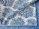 Coral Fans Navy Blue & White Woven Outdoor Upholstery Fabric by the Yard - Annabel Bleu