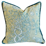 Schumacher “Animalia” Pillow Cover With Silk Velvet Piping - Annabel Bleu