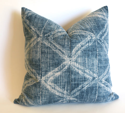 Mudcloth Style Pillow Cover in Antique Denim Blue: Available in 10 Sizes - Annabel Bleu