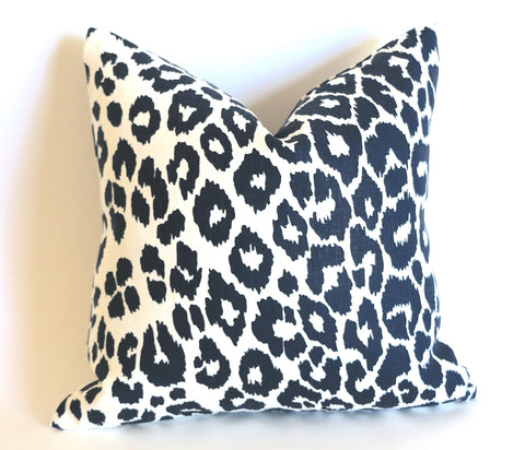 10 Sizes Available: Navy Iconic Leopard Decorative Pillow Cover, DOUBLE SIDED, Navy Iconic Leopard Schumacher Accent Pillow Cover - Annabel Bleu
