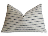 Linen Stripe Farmhouse Pillow Cover / Vintage Style Pillow Cover / Striped Performance Pillow Cover - Annabel Bleu