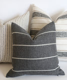 Cottonwood Falls Collection: Vintage Style Pillow Cover / Charcoal and Beige Striped Performance Pillow Cover - Annabel Bleu