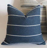 Indigo Farmhouse Collection: Navy Pillow Cover / Vintage Style Pillow Cover / Striped Performance Pillow Cover - Annabel Bleu