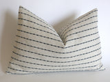 Linen Stripe Farmhouse Pillow Cover / Vintage Style Pillow Cover / Striped Performance Pillow Cover - Annabel Bleu