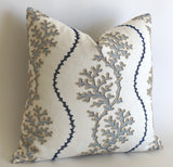 Navy Reef: Woven Herringbone or Nautical Embroidered Pillow Cover - Annabel Bleu