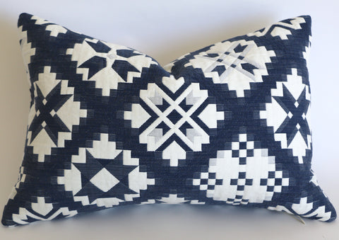 Folk Art Quilted Schumacher Pillow Cover, in Navy - Annabel Bleu
