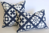 Folk Art Quilted Schumacher Pillow Cover, in Navy - Annabel Bleu