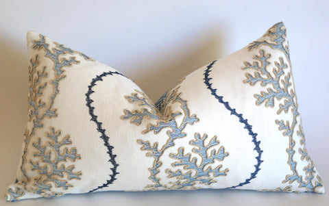 Navy Reef: Woven Herringbone or Nautical Embroidered Pillow Cover - Annabel Bleu