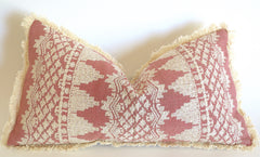 Rose Embroidered Schumacher Pillow Cover with Cream Fringe