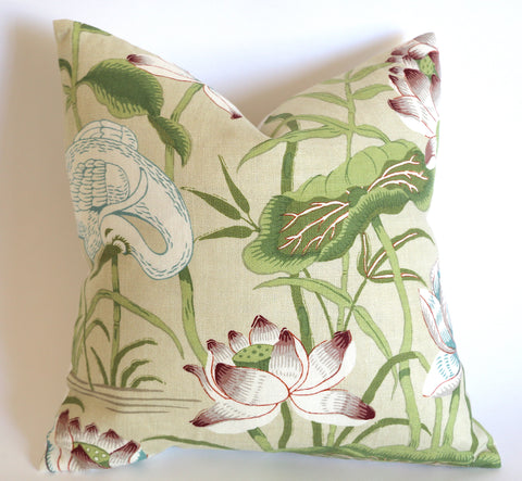 Schumacher Lotus Garden Pillow Cover / Parchment - Annabel Bleu