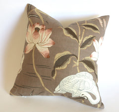 Schumacher Lotus Garden Pillow Cover / Mocha