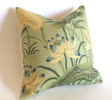 Schumacher Lotus Garden Pillow Cover / Olive, Beige & Blue - Annabel Bleu