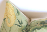 Schumacher Lotus Garden Pillow Cover / Olive, Beige & Blue - Annabel Bleu