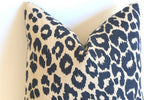 Navy beige leopard linen pillow covers: all lumbar sizes