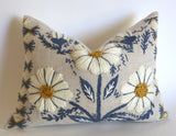 Schumacher Swedish Wool Embroidered Pillow Cover in Blue, Ochre, & Natural - Annabel Bleu