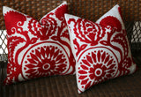 Schumacher Castanet Embroidered Pillow Cover: Red - Annabel Bleu