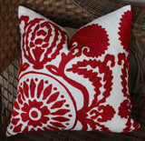 Schumacher Castanet Embroidered Pillow Cover: Red - Annabel Bleu