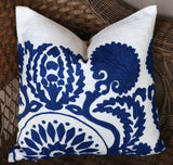 Schumacher Castanet Embroidered Pillow Cover blue