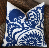 Schumacher Castanet Embroidered Pillow Cover: Blue - Annabel Bleu
