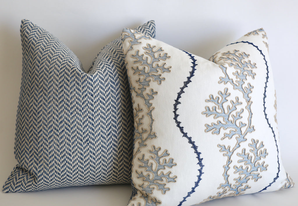 Navy Reef: Nautical Embroidered Pillow Cover