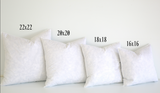 Pillow inserts outdoor 22x22 20x20 18x18 16x16